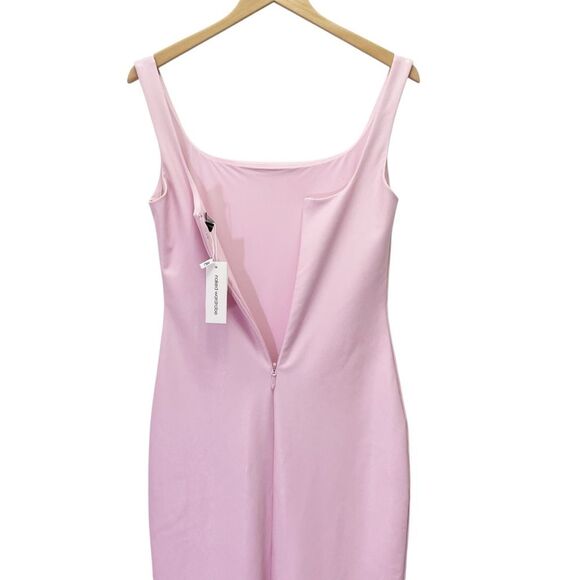 NWT Naked Wardrobe Pink Faux Leather Maxi Tank Dress Size Medium Fitted Bodycon - Picture 7 of 16